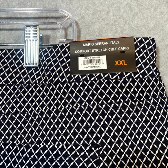 Mario‎ Serrani Roll Cuff Capri Pants Women's 2XL Navy Diamond Stretch Zip Fly - Picture 10 of 14